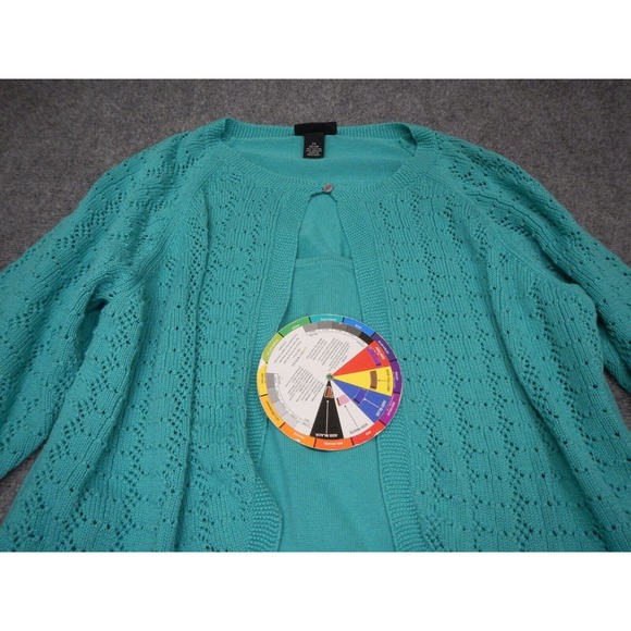 Maggie Barnes Cardigan Sweater Womens Plus 2X Blue Open Knit Layered 3/4 Sleeve - Picture 2 of 8
